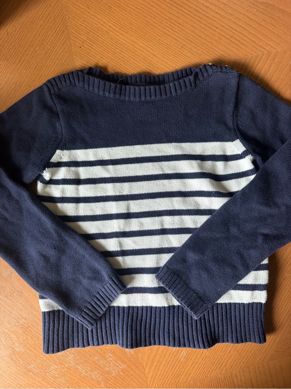 GAP Navy and White Striped Crewneck Sweater